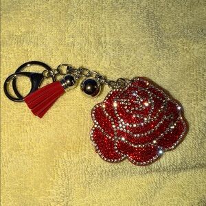Red Rose Keychain with Rhinestones